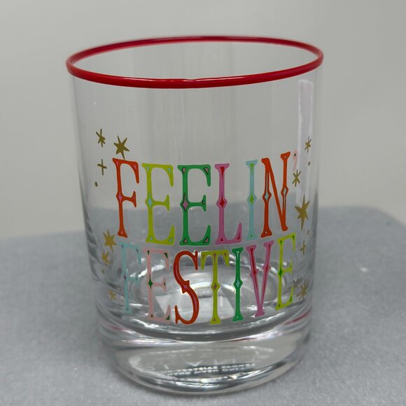 Feelin’ Festive” Double Old Fashioned Glass with Red Rim – 12 oz | Slant Collect - Picture 6 of 12